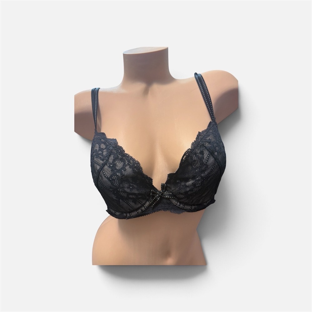 Chantelle Black Lace Underwire Bra Adjustable Straps Bow Accent Lingerie
